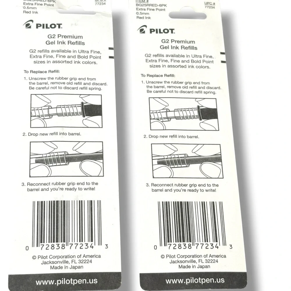 Pilot G2 Premium Gel Ink Refill Extra Fine 0.5mm Red Ink 2 Packs 4 Refills 77234